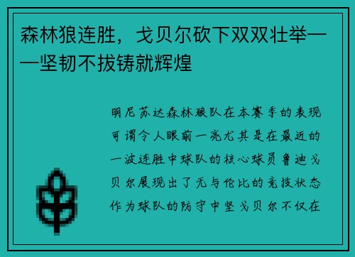 森林狼连胜，戈贝尔砍下双双壮举——坚韧不拔铸就辉煌